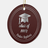 Maroon Silver Afstuderen Pet Afstuderen 2023 Foto Keramisch Ornament (Links)