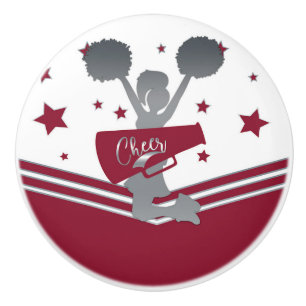 Maroon Silver Stars Cheer Cheer Cheer-leading Girl Keramische Knop
