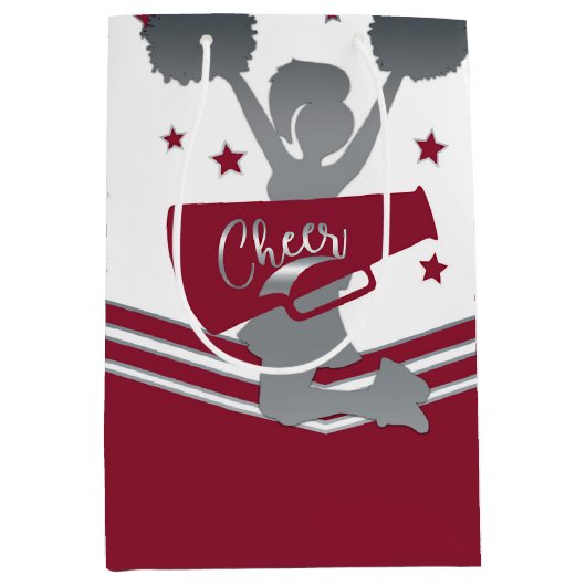 Maroon Silver Stars Cheer Cheer-leading Party Medium Cadeauzakje (Voorkant)