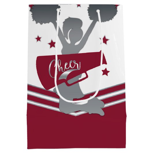 Maroon Silver Stars Cheer Cheer-leading Party Medium Cadeauzakje (Achterkant)