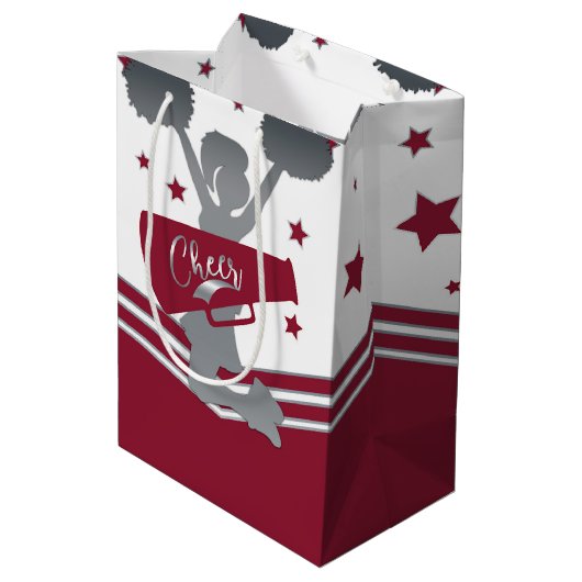 Maroon Silver Stars Cheer Cheer-leading Party Medium Cadeauzakje (Achterkant Gekanteld)