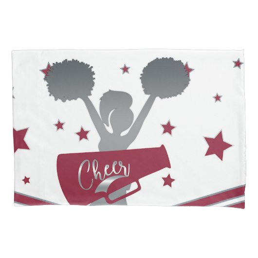 Maroon & Silver Stars Cheer Cheerleading Meisjes Kussensloop (Voorkant)