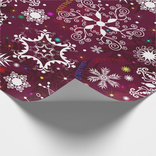 maroon-snowflake-patroon inpakpapier (Hoek)