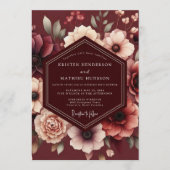 Maroon Somber Bloom Wedding Kaart (Voorkant)