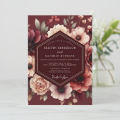 Maroon Somber Bloom Wedding Kaart (Staand voorkant)