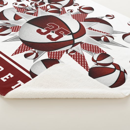 Maroon Sportruimte Meisjes Basketballen Sterren Sherpa Deken (3/4)