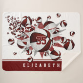 Maroon Sportruimte Meisjes Basketballen Sterren Sherpa Deken (Voorkant (horizontaal))