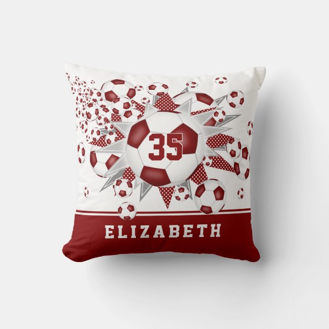 Maroon Sportruimte Meisjes voetballen Stars Kussen (Voorkant)