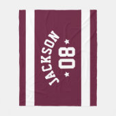 Maroon sporttrui naam en nummer fleece deken (Voorkant)