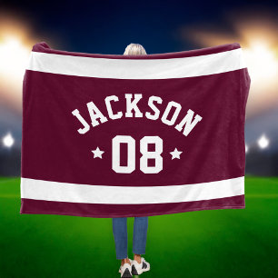 Maroon sporttrui naam en nummer fleece deken