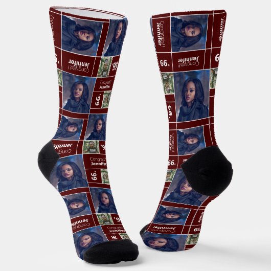 Maroon Square Photo Afstuderen Class Socks Sokken (Gebogen)