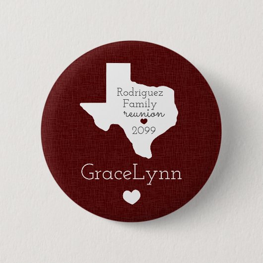 Maroon State of Texas Family Reunion Button (Voorkant)