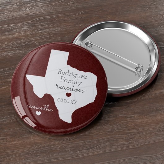 Maroon State of Texas Family Reunion Ronde Button 5,7 Cm