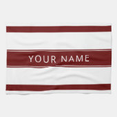 Maroon Stripes met Jouw naam Keuken Handdoeken (Horizontaal)