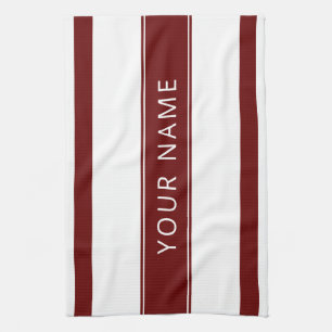 Maroon Stripes met Jouw naam Keuken Handdoeken