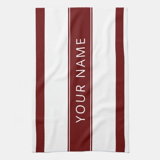 Maroon Stripes met Jouw naam Keuken Handdoeken (Verticaal)