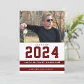 Maroon Stripes Sporty Foto Graduation Party Kaart (Staand voorkant)