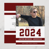 Maroon Stripes Sporty Foto Graduation Party Kaart (Voorkant / Achterkant)