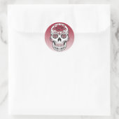 Maroon Sugar Skull Ronde Sticker (Tas)