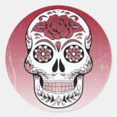 Maroon Sugar Skull Ronde Sticker (Voorkant)