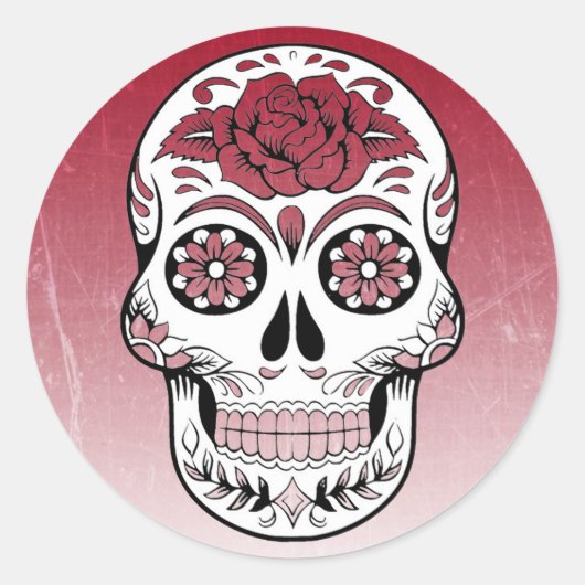 Maroon Sugar Skull Ronde Sticker (Voorkant)