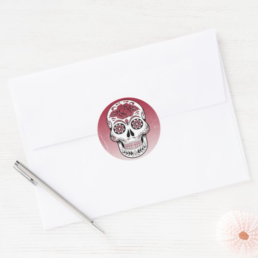 Maroon Sugar Skull Ronde Sticker (Envelop)