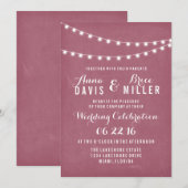 Maroon Summer String Licht Huwelijksuitnodigingen Kaart (Voorkant / Achterkant)