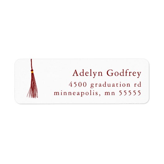 Maroon Tassel Afstuderen retouradres Etiket (Voorkant)