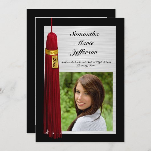 Maroon Tassel met fotograaf Kaart (Voorkant / Achterkant)