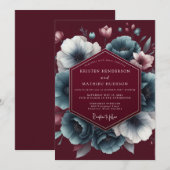 Maroon Teal Chiaroscuro Wedding Kaart (Voorkant / Achterkant)