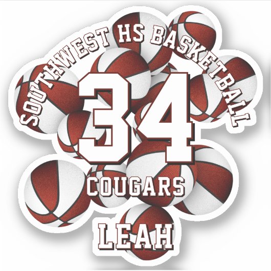 Maroon Team Kleuren Basketballen Cluster Team Naam Sticker (Voorkant)