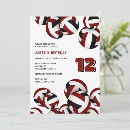 Maroon Team Kleuren Volleyballen Jongens Meisjes V Kaart (Staand voorkant)