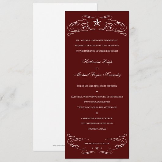 Maroon Texas Lone Star Wedding Invitations Kaart (Voorkant / Achterkant)