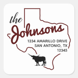 Maroon Texas Longhorn Familieladlabel Vierkante Sticker