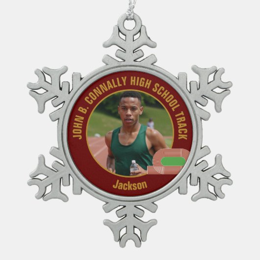 Maroon Track & Field Photo High School Runner Tin Sneeuwvlok Ornament (Voorkant)