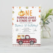Maroon Truck pompoen bladeren hooi 1e verjaardag Kaart (Staand voorkant)