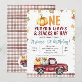 Maroon Truck pompoen bladeren hooi 1e verjaardag Kaart (Voorkant / Achterkant)