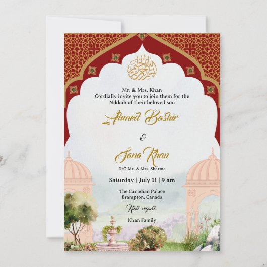 Maroon  Tuin Nikkah Uitnodigingskaart Kaart (Achterkant)