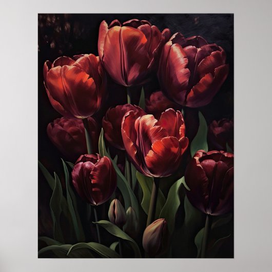 Maroon Tulip Flowers Art Print Poster (Voorkant)