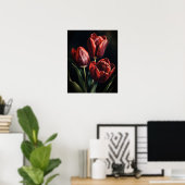 Maroon Tulip Flowers Art Print Poster (Thuiskantoor)