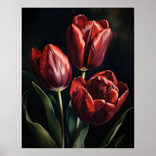 Maroon Tulip Flowers Art Print Poster (Voorkant)