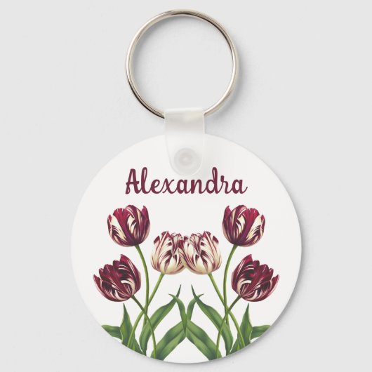 Maroon Tulips met naam Sleutelhanger (Voorkant)