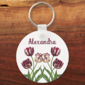 Maroon Tulips met naam Sleutelhanger (Voorkant)