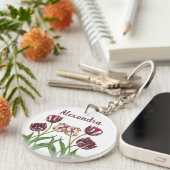 Maroon Tulips met naam Sleutelhanger (Voorkant Rechts)