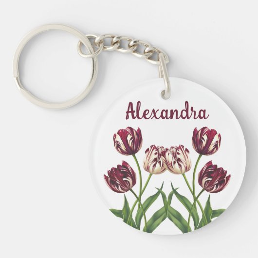 Maroon Tulips met naam Sleutelhanger (Voorkant)