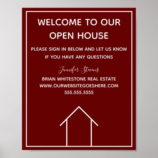 Maroon Vastgoedbedrijf Custom Open Huis Poster (Voorkant)