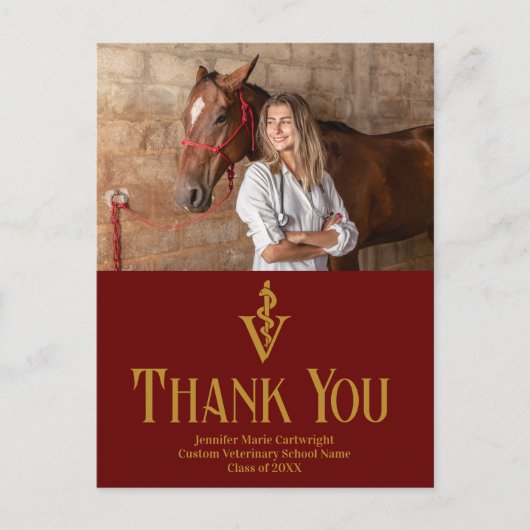 Maroon Veterinary School Afstuderen Foto Dank u Briefkaart (Voorkant)