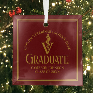 Maroon Veterinary School Afstuderen Kerst Glas Ornament