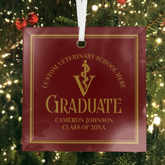 Maroon Veterinary School Afstuderen Kerst Glas Ornament