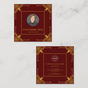 Maroon Visitekaartje met Metallic Goud Contactkaartje